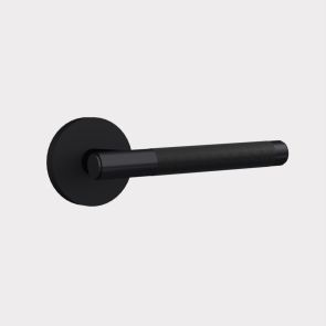 Brass Door Lever Handle - Black - Black Leather