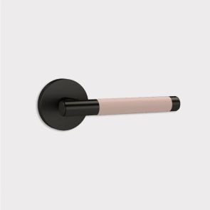 Brass Door Lever Handle - Black - Pink Leather
