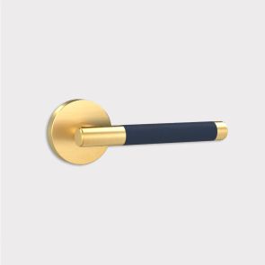  Brass Door Lever Handle - Gold - Blue Leather