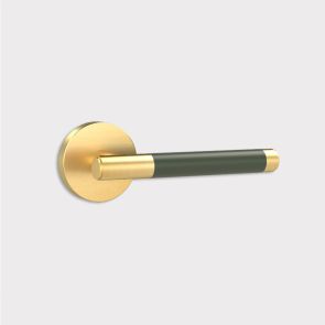  Brass Door Lever Handle - Gold - Green Leather