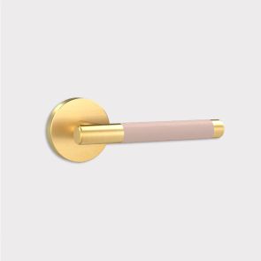  Brass Door Lever Handle - Gold - Pink Leather