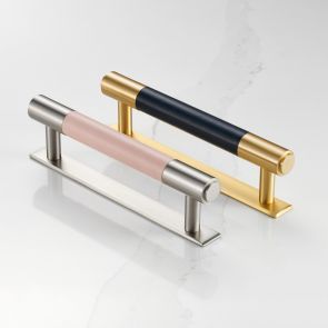 Brass Bar Handle With Backplate- Silver - Hole Centre 224mm