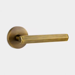 Brass Door Lever Handle - Antique Gold - Hexagonal