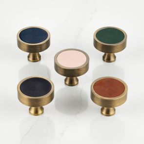 Brass Door Knob -  Antique Gold -  Leather