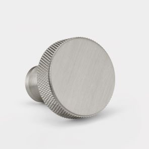 Brass Door Knob - Silver - Round Knurled 
