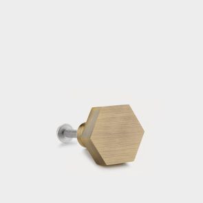 Small Brass Door Knob - Antique Gold - Hexagon