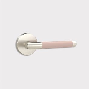 Brass Door Lever Handle - Silver - Pink Leather