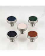Leather & Brass Round Door Knobs in Silver