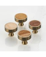 Wood & Brass Round Door Knobs in Antique Gold