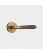 Brass Knurled Lever Door Handle in Antique Gold