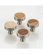 Round Brass Door Knobs in Silver with Wood Insert