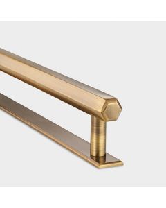Brass Hexagonal Cabinet Handles with Backplate in Antique Gold - 160mm