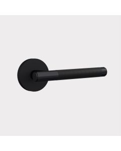 Brass Lever Door Handle in Black & Black Leather