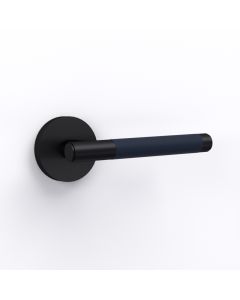 Brass Lever Door Handle in Black & Blue Leather