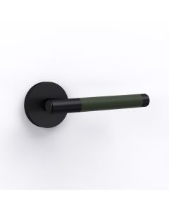 Brass Lever Door Handle in Black & Green Leather