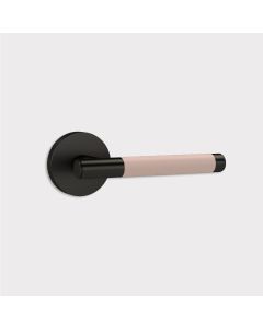 Brass Lever Door Handle in Black & Pink Leather