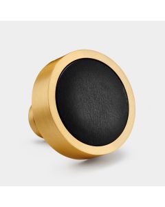 Solid Brass Door Knob in Gold | Black Leather Insert