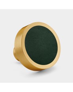 Brass & Green Leather Round Door Knobs in Gold
