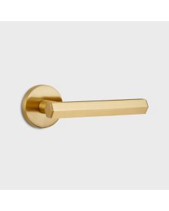 Brass Hexagonal Door Lever Handle in Gold