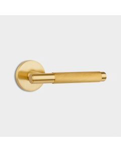 Solid Brass Door Lever Handle in Gold - Knurled