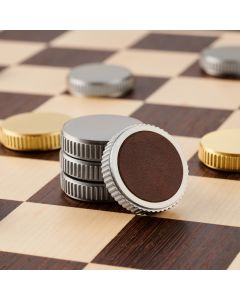 Sycamore and Mahogany Draughts Checkers Board - Solid Brass / Leather Pieces
