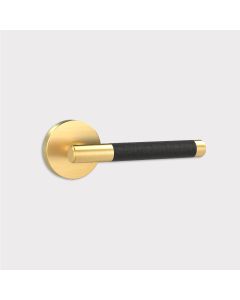 Brass Lever Door Handle in Gold & Black Leather