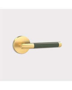Brass Lever Door Handle in Gold & Green Leather