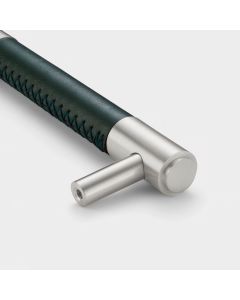 Brass & Green Leather Cabinet Handles in Silver - 128mm