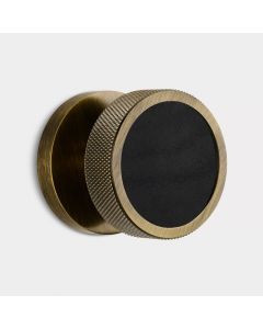 Brass & Black Leather Knurled Mortice Door Knob in Antique Gold
