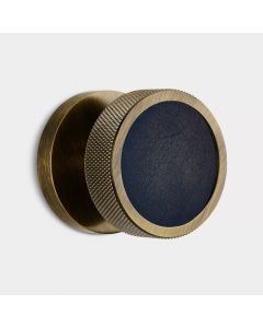 Solid Brass Knurled Mortice Door Knob in Antique Gold | Blue Leather Insert