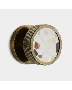 Brass & White Fleck Terrazzo Knurled Mortice Door Knob in Antique Gold