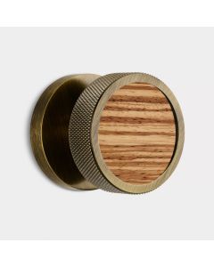 Brass & Zebrano Wood Knurled Mortice Door Knob in Antique Gold