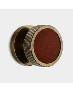 Brass & Brown Leather Knurled Mortice Door Knob in Antique Gold