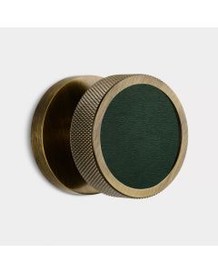 Brass & Green Leather Knurled Mortice Door Knob in Antique Gold