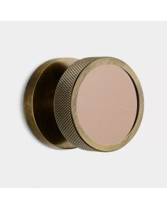 Brass & Pink Leather Knurled Mortice Door Knob in Antique Gold