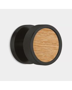 Brass &  Oak Wood Knurled Mortice Door Knob in Black