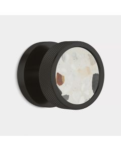 Brass & White Fleck Terrazzo Knurled Mortice Door Knob in Black