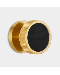 Brass & Black Leather Knurled Mortice Door Knob in Gold