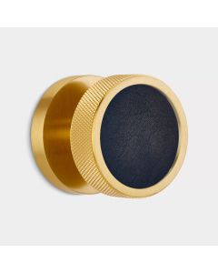 Brass & Blue Leather Knurled Mortice Door Knob in Gold