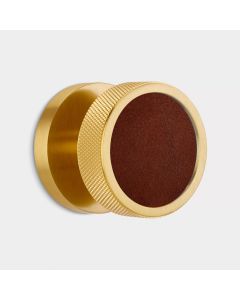 Brass & Brown Leather Knurled Mortice Door Knob in Gold