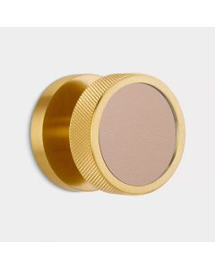 Brass & Pink Leather Knurled Mortice Door Knob in Gold