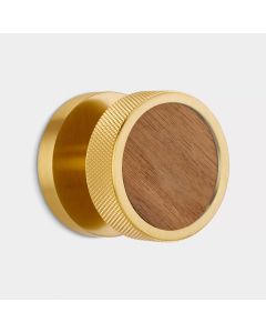 Brass & Walnut Wood Knurled Mortice Door Knob in Gold