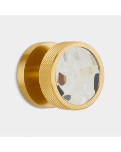 Brass & White Fleck Terrazzo Knurled Mortice Door Knob in Gold