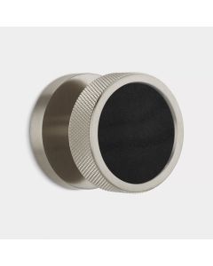Brass & Black Leather Knurled Mortice Door Knob in Silver