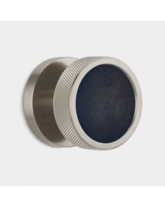 Brass & Blue Leather Knurled Mortice Door Knob in Silver