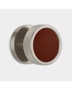 Brass & Brown Leather Knurled Mortice Door Knob in Silver