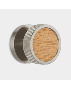 Brass & Oak Wood Knurled Mortice Door Knob in Silver