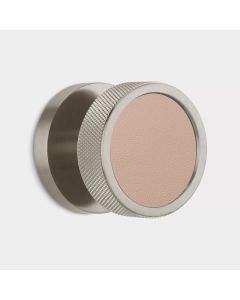 Brass & Pink Leather Knurled Mortice Door Knob in Silver