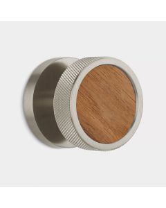 Brass & Walnut Wood Knurled Mortice Door Knob in Silver