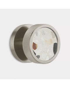 Brass & White Fleck Terrazzo Knurled Mortice Door Knob in Silver 
